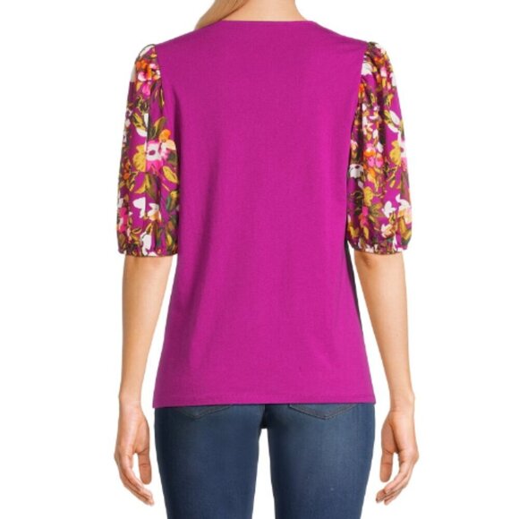 NWT The Pioneer Woman V-Neck Balloon Sleeve Rose Floral Top, size M - Picture 2 of 8